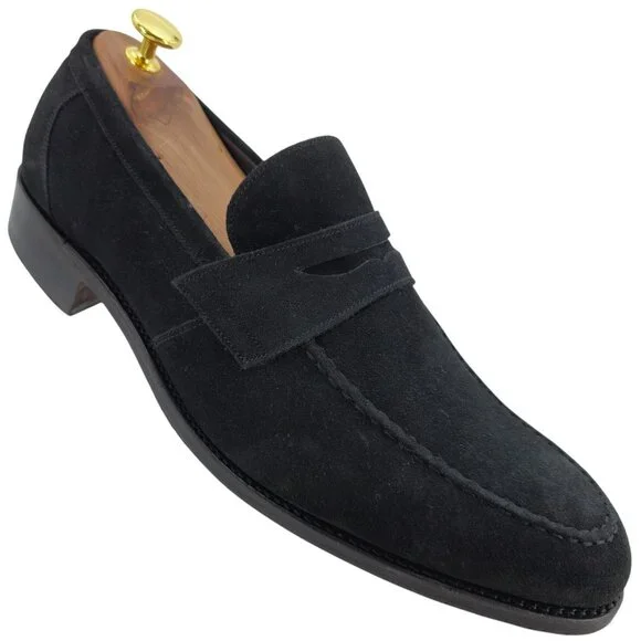 NEW Barker England UK Dress Shoes Black Suede Leather Penny Loafers Mens 11.5 - Picture 1 of 11